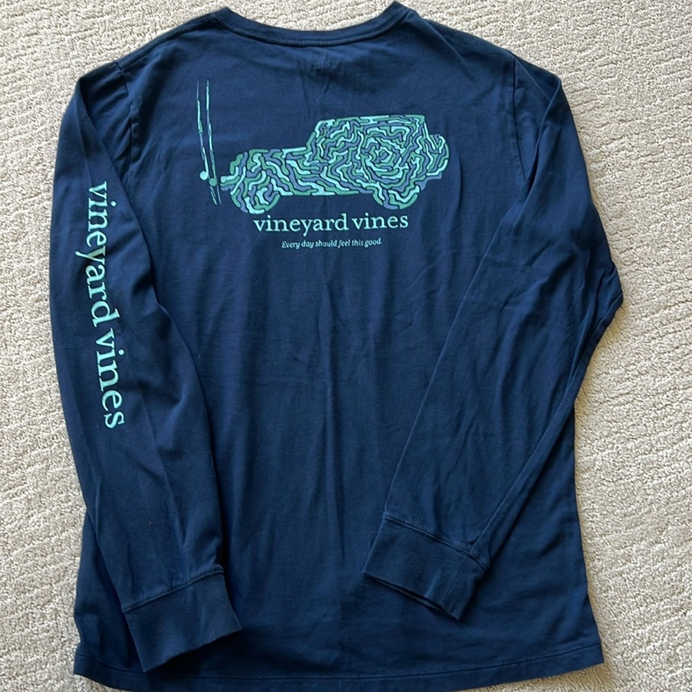 Vineyard Vines Logo Navy Jeep L/S Tee